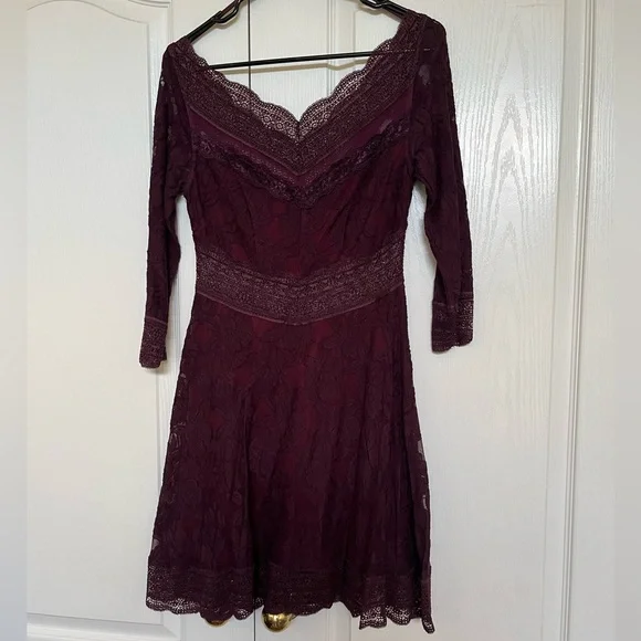 Free People Burgundy Lace Long Sleeve Dress - Picture 2 of 4